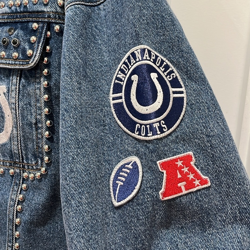 NWT NFL G-III 4her Carl Banks Game Ball Denim Jacket Indianapolis Colts patches - Picture 6 of 13